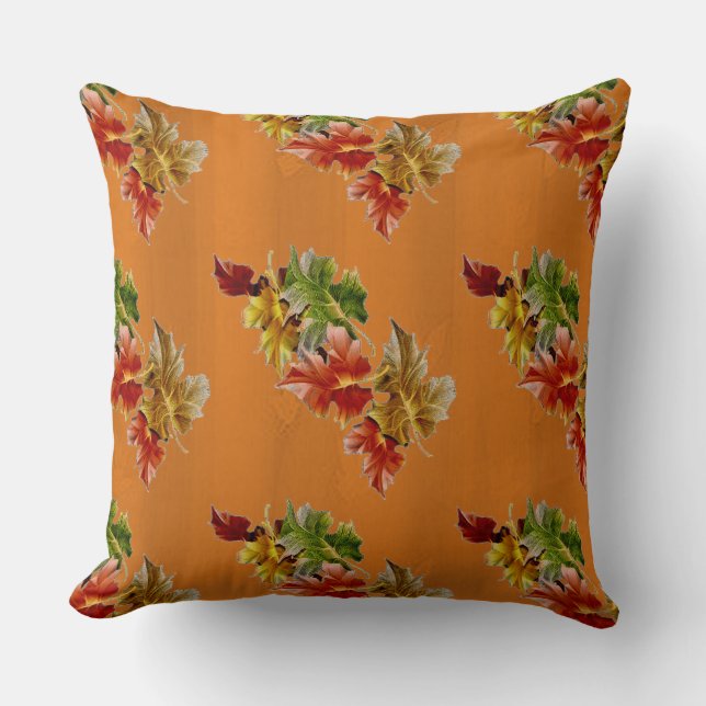 Taie de coussin à motif de feuilles d'automne oran (Recto)