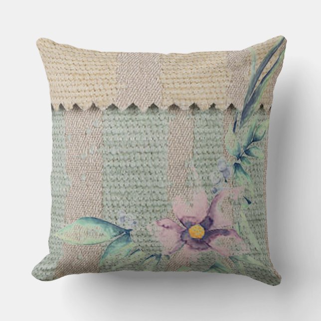 Taie de coussin à rayures et à la menthe orchidée  (Recto)