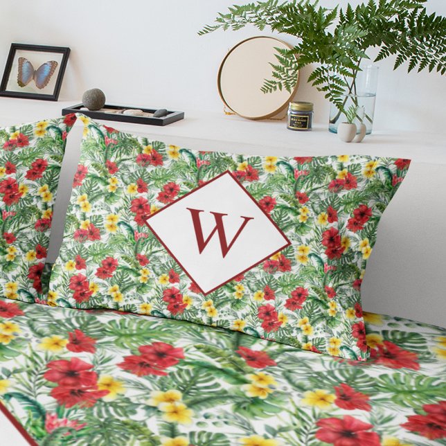 Taie d'oreiller à monogramme floral tropical (Créateur téléchargé)