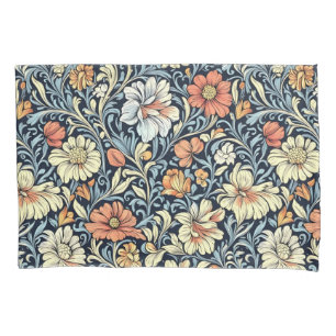 Taie d'oreiller à motif botanique de couleur bleue