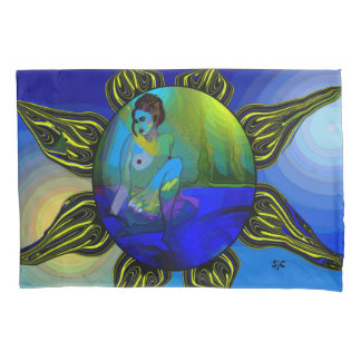 Taie d'oreiller bleue d'art