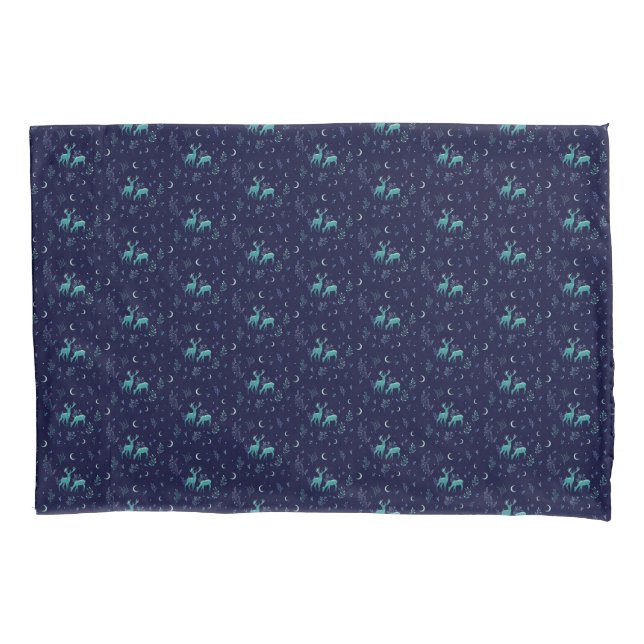 Taie d'oreiller Cerf Clair de Lune Bleu (devant)