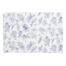 Taie d'oreiller florale bleue et blanche
