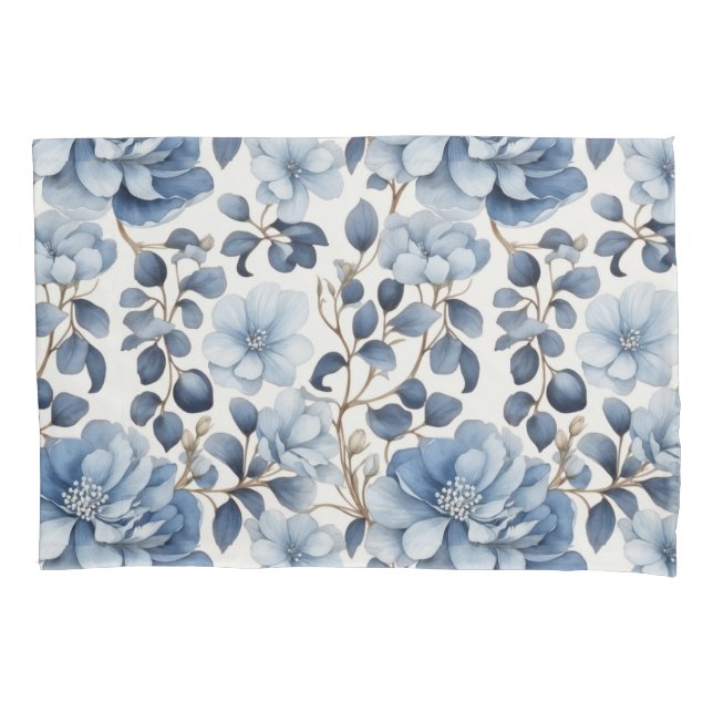 Taie d'oreiller florale Blue Bloom (devant)
