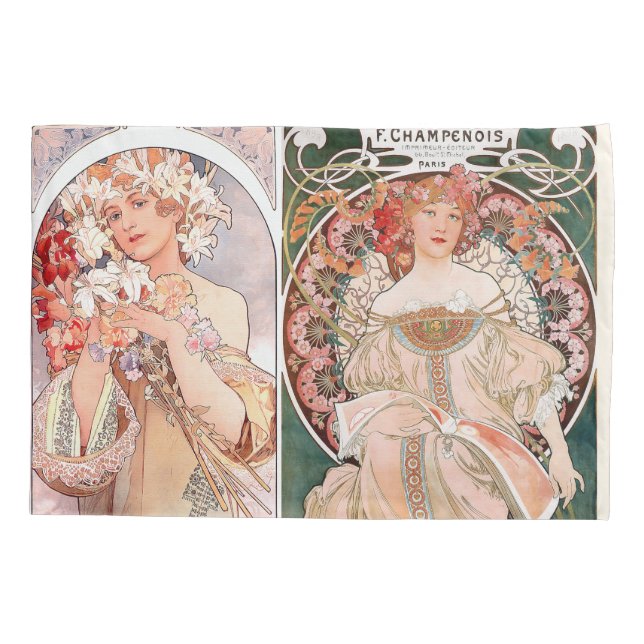 Taie d'oreiller florale de dames de Nouveau Mucha (Dos)