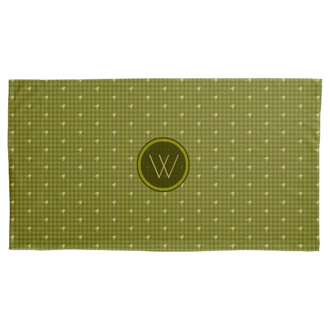 Taie d'oreiller Houndstooth à accent doré et olive (devant)