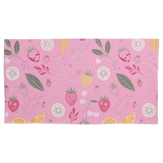 Taie d'oreiller King Size Rose Fleur et Fraise (devant)