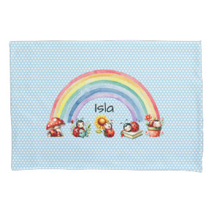 Taie d'oreiller Ladybugs et Rainbow Blue Dot pour
