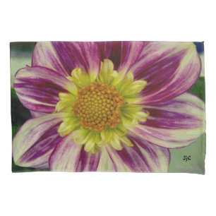 Taie d'oreiller pourpre et verte de dahlia