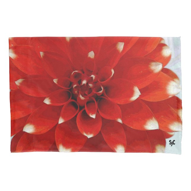Taie d'oreiller rouge de dahlia (devant)