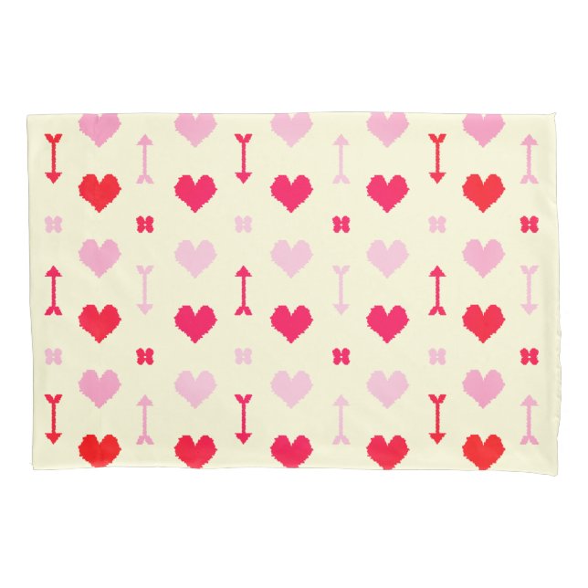 Taie d'oreiller Saint-Valentin Cœurs Flèches Pixel (devant)
