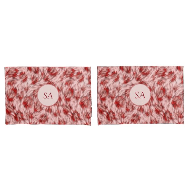 Taies d'oreiller monogrammées rouges et roses magn (devant-Set)
