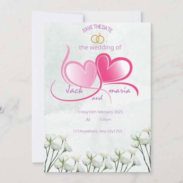 Taille de la carte faire-part de mariage : 5 po x  (Devant)