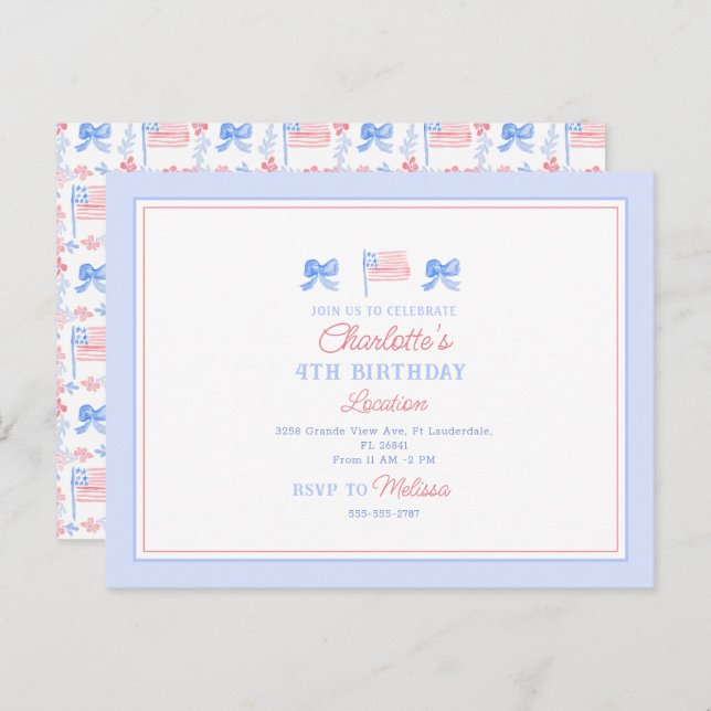 Taille de la carte postale Invitation 4 juillet (Devant / Derrière)