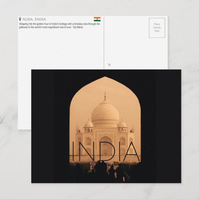 Taj Mahal, Agra, Inde Carte Postale de Voyage (Devant / Derrière)