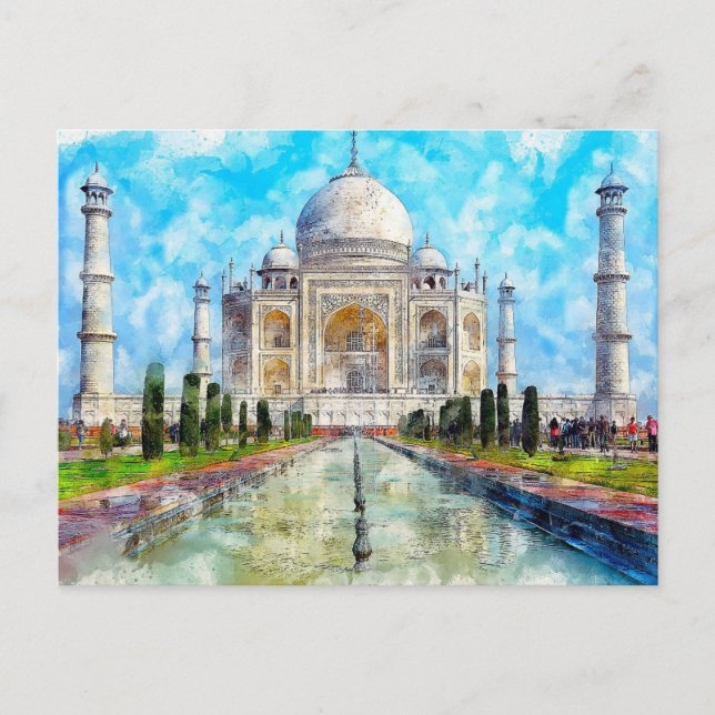 Taj Mahal, Carte postale d'aquarelle indienne (Devant)