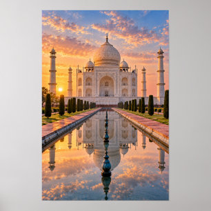 Taj Mahal Coucher de Soleil Reflet Inde Art Mural