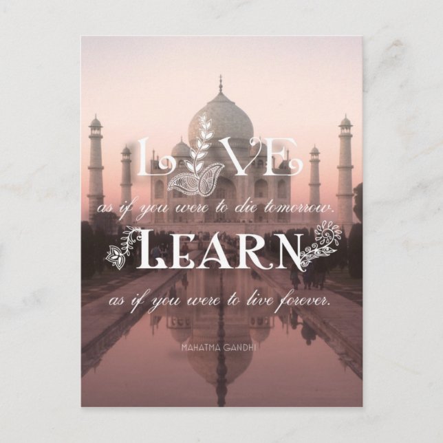 Taj Mahal India Live Learn Gandhi - Carte postale (Devant)