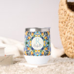Talavera azulejo bleu bridesservatrices cadeaux mo<br><div class="desc">Bleu et marron coloré vintage talavera mexicaine azulejo tuiles personnalisées imprimées tumblers bridesservantes cadeaux fête de mariée faveurs monogramed tumblers customisés cadeaux pour ses cadeaux de Noël pour maman</div>