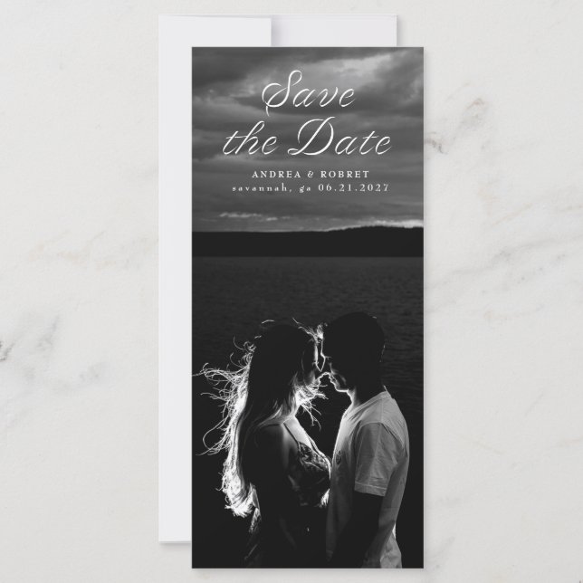 Tall Ribbon Script Save the Date Card (Devant)
