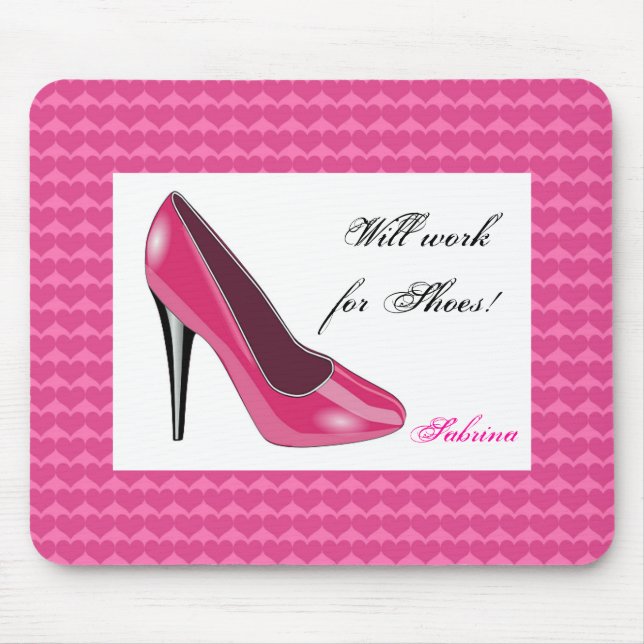 Talon haut et tapis de souris roses de coeurs (Devant)