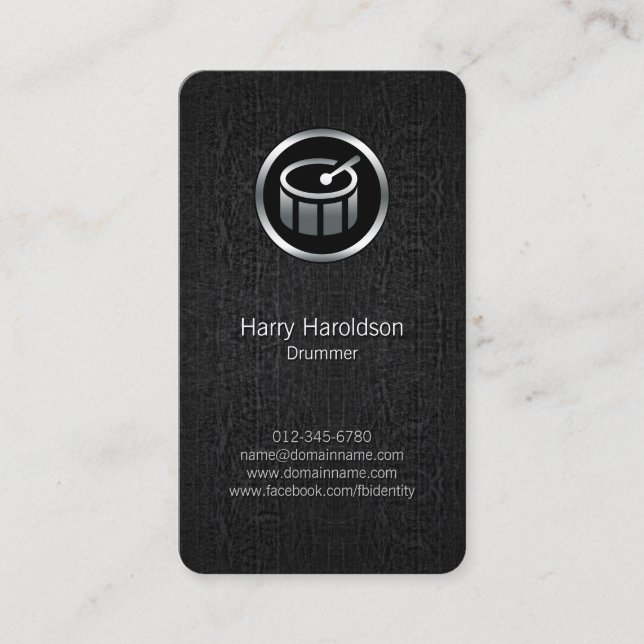 Tambour Icon Black Grunge Carte de visite (Devant)