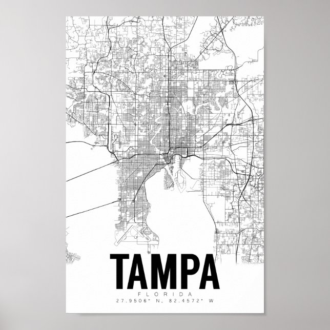 Tampa Florida Carte minimaliste Poster d'art (Devant)