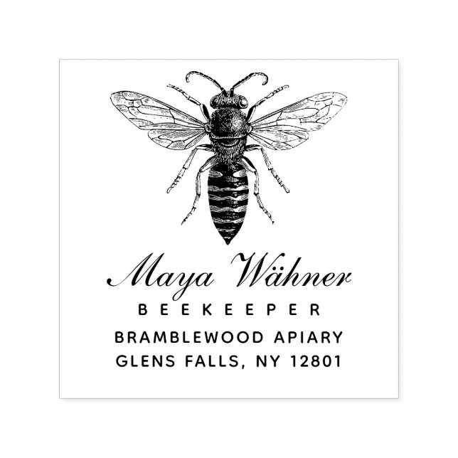 Tampon Auto-encreur 1800s Queen Bee Beekeeper Adresse de retour (Design)