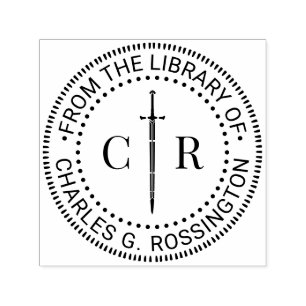 Tampon Auto-encreur 2 Épée Monogramme Initiale #1 Nom du livre de bibl