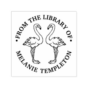 Tampon Auto-encreur 2 Flamants roses Nom du livre de la bibliothèque p