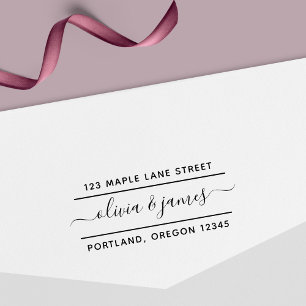 Tampon Auto-encreur 2 lignes Calligraphie Script Couple Adresse de ret