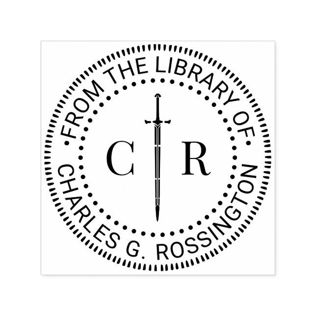 Tampon Auto-encreur 2 Monogramme Initial Épée #1 Nom du livre de bibli (Design)