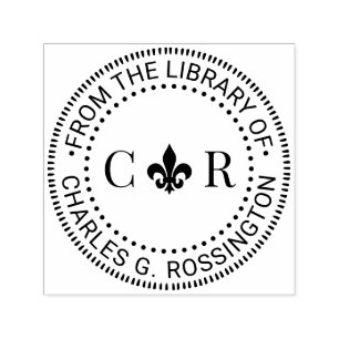 Tampon Auto-encreur 2 Monogramme initial Fleur de Lis Nom du livre