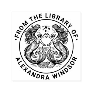 Tampon Auto-encreur 2 Sirènes faisant du coeur Signer Bibliothèque Nom