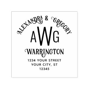 Tampon Auto-encreur 3 Monogramme Initial Couple Nom Adresse de Retour