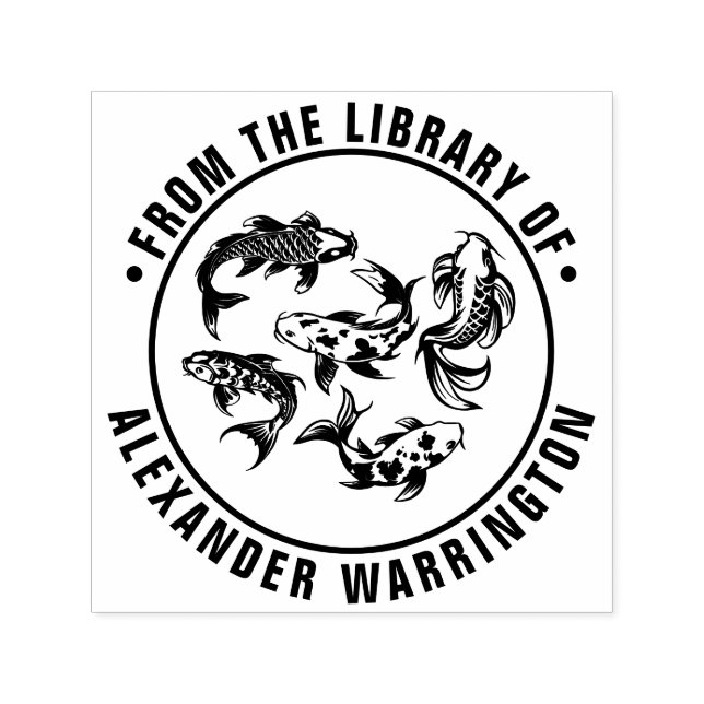 Tampon Auto-encreur 5 Koi Fish Karp Library Nom du livre (Design)