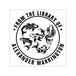 Tampon Auto-encreur 5 poissons Koi Karp nom du livre de bibliothèque