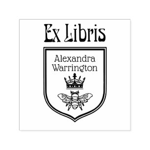 Tampon Auto-encreur Abeille avec emblème de crête de couronne Ex Libri