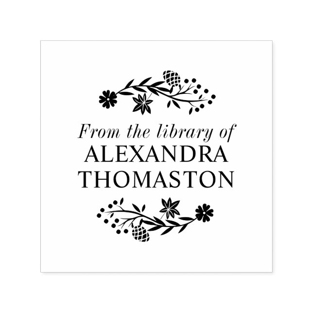 Tampon Auto-encreur Acorn Flower Tree Branch Nom du livre (Design)