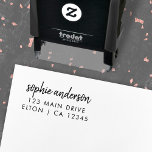 Tampon Auto-encreur Address | Minimaliste moderne Script Nom<br><div class="desc">Simple,  stylish return address stamp in a minimalist design style with elegant natural script typographiy in classic black and white,  with informal handwriting style font. The text can easily be personalized for a super unique stamp !</div>