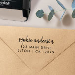 Tampon Auto-encreur Address | Minimaliste moderne Script Nom<br><div class="desc">Simple,  stylish return address stamp in a minimalist design style with elegant natural script typographiy in classic black and white,  with informal handwriting style font. The text can easily be personalized for a super unique stamp !</div>