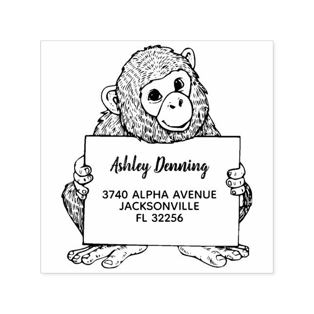 Tampon Auto-encreur Adorable Baby Gorilla Holding Adresse de retour (Design)