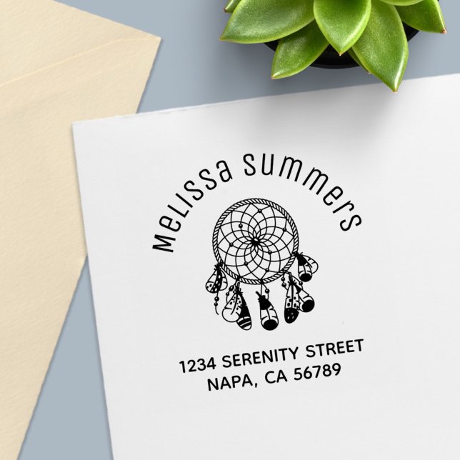 Tampon Auto-encreur Adresse Arch Tribal Boho Dreamcatcher (Créateur téléchargé)