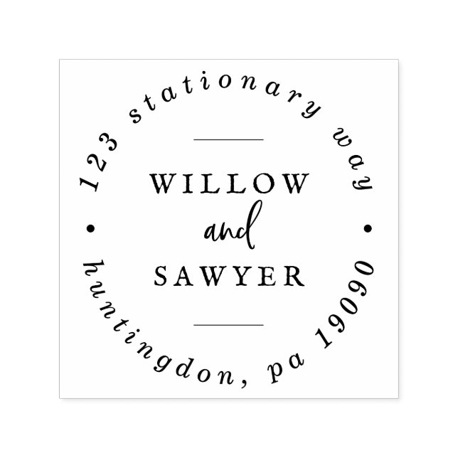 Tampon Auto-encreur Adresse circulaire du Mariage de script rustique (Design)