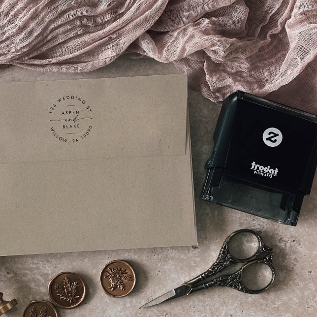 Tampon Auto-encreur Adresse circulaire Mariage de script moderne (Créateur téléchargé)