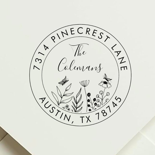 Tampon Auto-encreur Adresse de famille de retour botanique stylish (Créateur téléchargé)