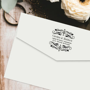 Tampon Auto-encreur Adresse de mariage élégante vintage avec fioriture