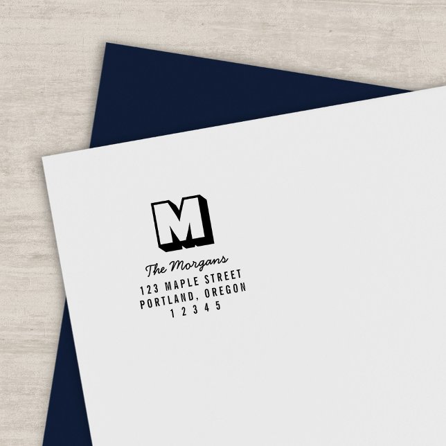 Tampon Auto-encreur Adresse de retour avec nom de famille en écriture  (Créateur téléchargé)