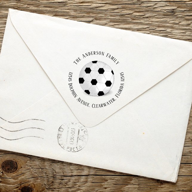 Tampon Auto-encreur Adresse de retour Balle de football simple sports  (Créateur téléchargé)