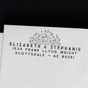 Tampon Auto-encreur Adresse de retour Boho Fleurs sauvages Monogramme